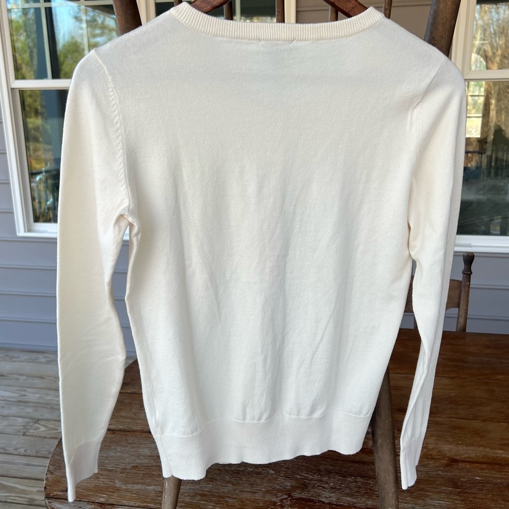 Talbots Cardigan Crewneck cotton-blend Ivory Button Up Sweater Petite Small - Picture 3 of 16